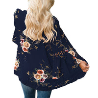 Lady Lace Hollow Flowers Flared Sleeve Open Front Outwear Casual Light Smock Top