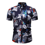 Men Short Sleeve Hawaiian Printed Casual Loose Shirts Beach Holiday Button Tops