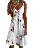 Women Sleeveless V Neck Spaghetti Strap Mini Dress Flower Casual A-line Sundress