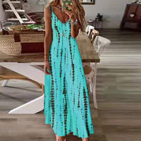 Women's Stitch Tie Dye Printed Dress V Neckline Summer Maxi Sleeveless Dresses
