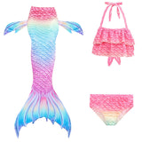 Kids Girls 3Pcs Mermaid Tail Swimming Bikini Set Swimwear Swimmable Costumes Kit