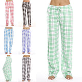 Women's Casual Plaid Printed Loose Pajama Bottoms Trousers Sleepwear Homewear