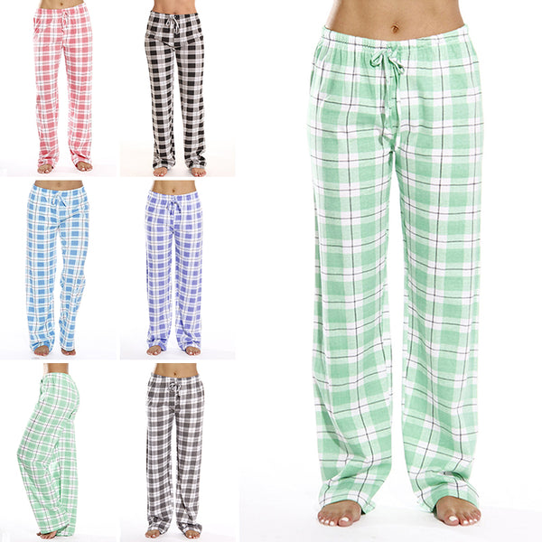 Women's Casual Plaid Printed Loose Pajama Bottoms Trousers Sleepwear Homewear