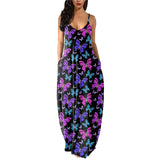 Women's Loose Floral Maxi Dresses Casual Long Dresses 2 Side Pockets Boho Dress