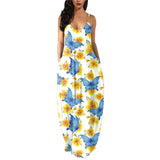 Women's Loose Floral Maxi Dresses Casual Long Dresses 2 Side Pockets Boho Dress
