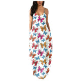 Women's Loose Floral Maxi Dresses Casual Long Dresses 2 Side Pockets Boho Dress