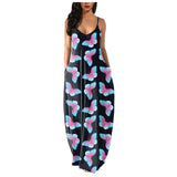 Women's Loose Floral Maxi Dresses Casual Long Dresses 2 Side Pockets Boho Dress