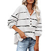 Women Casual V Neck Loose Long Sleeve Shirt Button Stripe Top Blouse Sweatshirt