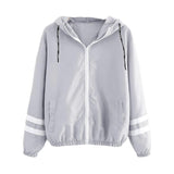 Womens Double Stripes Stitching Long Sleeve Hooded Sweatshirt Hoodie Pullover