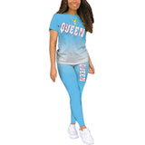 Women Gradient Color Pajamas Set Short Sleeve Tops Leggings Homewear Loungewear