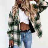 Women's Check Fleece Casual Jacket Shacket Top Shirt Coat Tunic Loose Baggy Coat