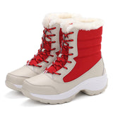 Women's Snow Boots Mid Calf Waterproof Lace-Up Plush Lined Winter Shoes