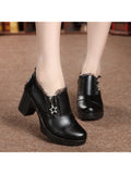 Women's Casual Zipper Lace Platform Mid-Heel Round Toe Oxfords Dress Shoes