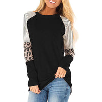 Women Long Sleeve Tops Leopard Splicing Casual Pullover Sweatshirt T-Shirt Tunic