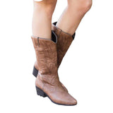 Womens Cowgirl Cowboy Boots Mid Wide Calf Block Heel Western Vintage Boots Dress Shoes
