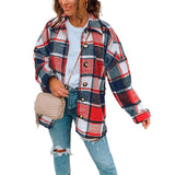 Womens Casual Plaid Wool Blend Jacket Button Down Long Sleeve Shirt Shackets