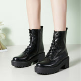 Women's Combat Boot Side Zipper Platform High Chunky Heel Casual Ankle Boots