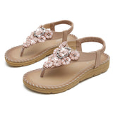 Women Sandals Summer Boho Casual Flat T-Strap Thong Elastic Comfortable Flip Flops Beach shoes