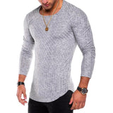 Men Crew Neck Solid Color Long Sleeve Tops Casual Slim Fit T-Shirt Blouse Tunic