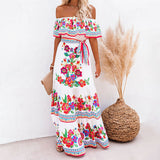 Women Casual Slim Fit Off Shoulder Maxi Dress Summer Beach Short Sleeve Sundress