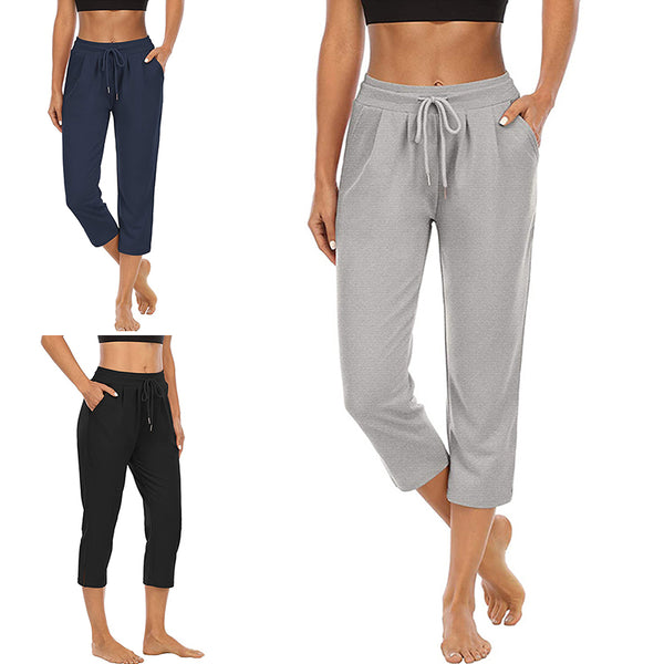 Women's High Waist Yoga Pants Fitness Capri Running Comfortable Pockets Trousers