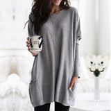 Womens Casual Long Sleeve Pocket T Shirt Loose Solid Color Tunics Shirt Blouse Tops