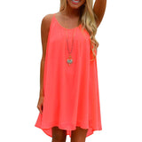 Plus Size Ladies Casual Summer Short Dresses for Women Sleeveless Strap Loose Asymmetrical Hem Mini Dress