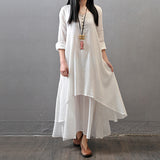 Women Peasant Ethnic Boho Cotton Linen Long Sleeve Maxi Dress Gypsy Blouse Shirt