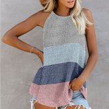 Women's Color Matching Halter Vest Tank Tops Casual Sleeveless T-Shirt Pullover