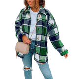 Womens Casual Plaid Wool Blend Jacket Button Down Long Sleeve Shirt Shackets