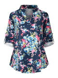 Women Floral Printed V Neck Long Sleeve T-Shirt Pullover Blouse Tops Tunic Tee