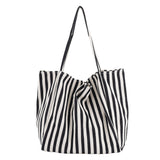 Striped Canvas Beach Tote Casual Daily Travel Shoulder Bag Handbag Shopping Bag