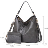 2 Pcs Tote Bags Shoulder Handbags & Purse Wallet for Women, Retro Oil Wax Leather Tote Satchel Bag Crossbody Bags