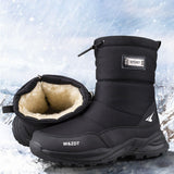 Mens Winter Mid-Calf Snow Boot Faux Fur Warm Waterproof Slip On Outdoor Athletic
