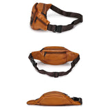 Unisex Cowhide Leather Fanny Pack Waist Bag Belt Pouch Travel Purse Multi-Pocket