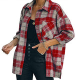 Women's Long Sleeve Plaid Tops Shirt Long Sleeve Button Loose Lapel Shirt Pocket