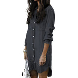 Plus Size Women Fashion Long Sleeve Shirt Dress Casual Denim Dresses Party Office Wear