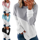 Women Casual Loose Solid Color Splicing Long Sleeve Sweater T-Shirt Pullover Top