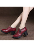 Women's Casual Zipper Lace Platform Mid-Heel Round Toe Oxfords Dress Shoes