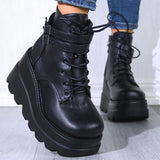 Womens Ladies Winter Mid Calf Boots Platform Boots Combat Booties Zipper Lace Up