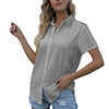 Women's Casual Solid Color Lapel Short Sleeve Shirt Loose Casual Cardigan Tops