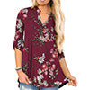 Floral Printed V Neck Long Sleeve T-Shirt For Women Pullover Blouse Tops Tunic Tee