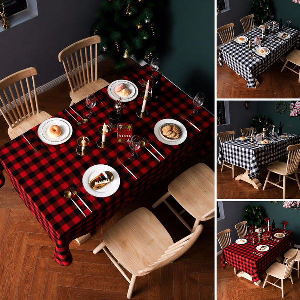 Plaid Table Cloth Cover, Picnic Tablecloth, Cotton Linen Wrinkle Free Rectangle Table Cloth Home Christmas Party Decorative Table Cover