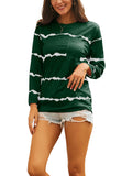 Women's Stripe Print Scoop Neck Loose Fit Long Sleeve T Shirt Pocket Casual Tops