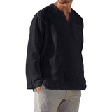 Men Solid Color V Neck Pocket Long Sleeve T-Shirts Casual Tops Blouse Tunic Tee
