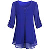 Women's Adjusted 3/4 Sleeve Crew-Neck Chiffon Shirt Casual Loose Pullover Blouse