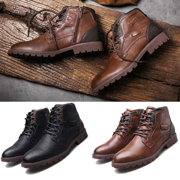 Men Plus Size Retro Style Lace Up Boots High Top Side Zipper Fall Winter Boots