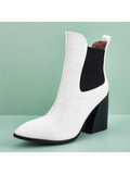Women's Solid Color Ankle Boots Slip On Anti Slip Pointed Toe Casual Block Boots