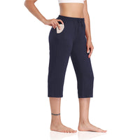 Women Elastic Waist Cropped Pants Casual Yoga Sports Capris Trousers
