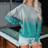 Women Casual Loose Gradient Printed T-Shirt Splicing Long Sleeve Blouse Pullover